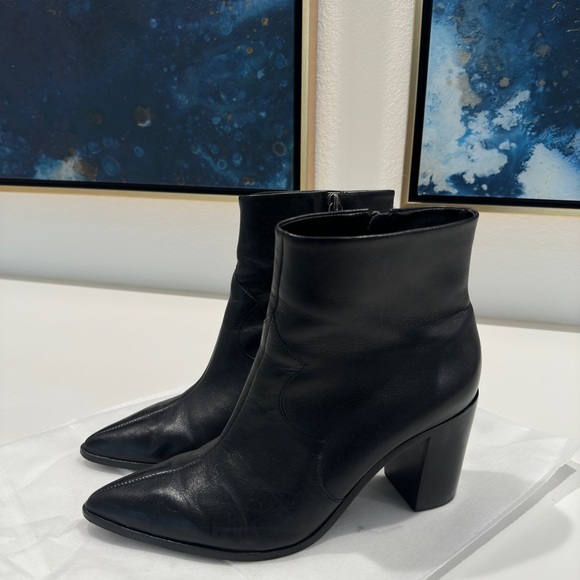 Schutz pointed toe black leather booties. - Picture 3 of 10